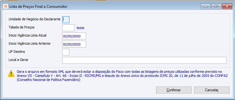 Lista de Preço Final à Consumidor - MG 1