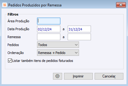 Pedidos Produzidos por Remessa
