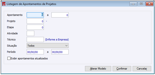 Relatório de Listagem de Apontamentos de Projetos