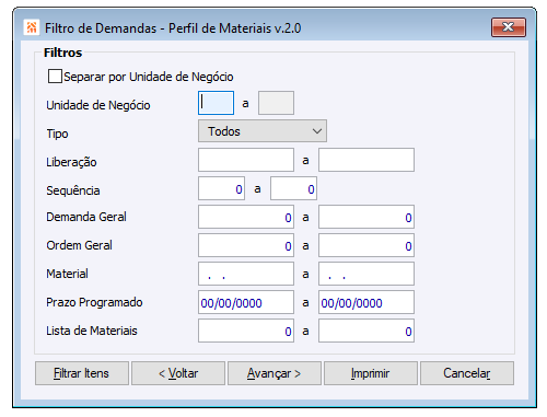 Filtro de Demandas- Perfil de Materiais v.0