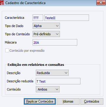 Cadastro de Característica