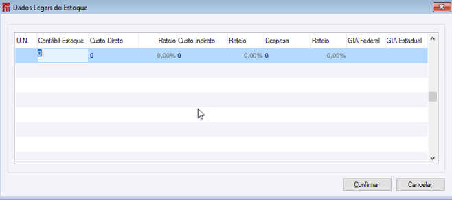 Dados Legais do Estoque