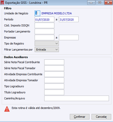 Exportação GISS Londrina PR