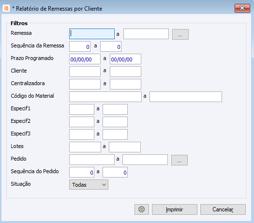 * Relatório de Remessas por Cliente