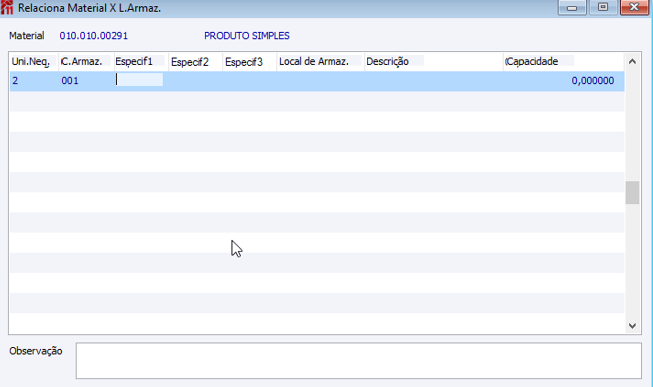 Material Local Armazenagem
