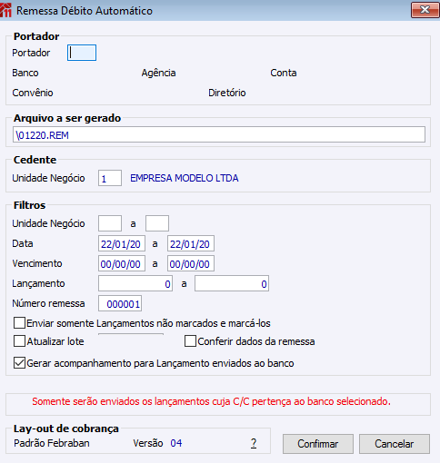Remessa Débito em Conta