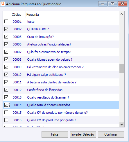 Adiciona Perguntas ao Questionário