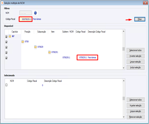 Seleção Múltipla de NCM