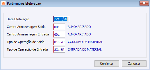 Parâmetros Efetivação