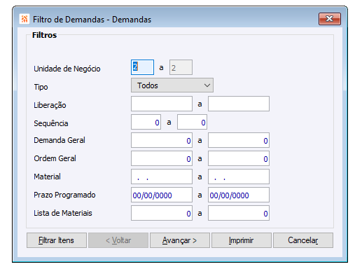Filtro de Demandas - Demandas