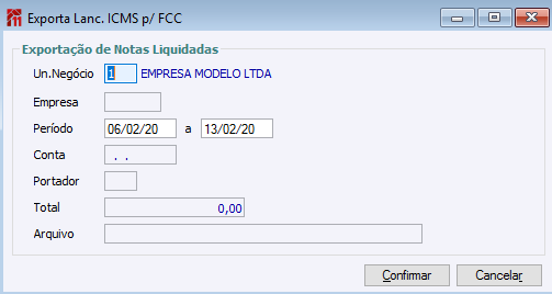 Exporta lanc. ICMS p/FCC