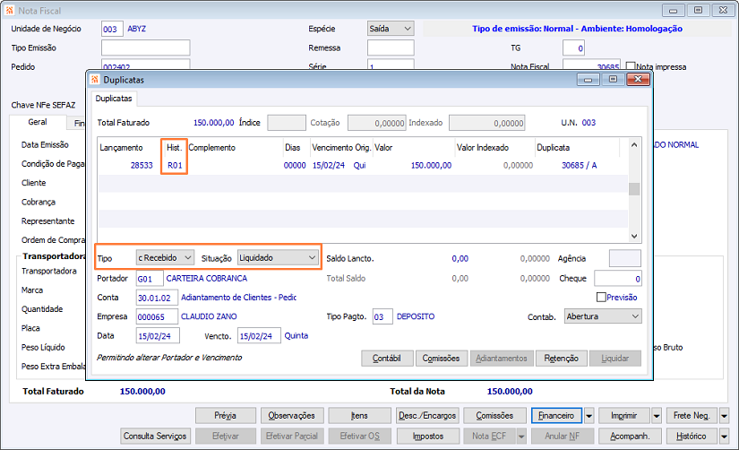 Faturamento de pedidos pagos antecipadamente através de adiantamento (Pedido adiantado) 0004.png