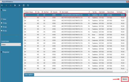 Pesquisa NFE Adjudicação