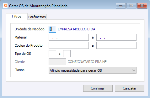 Gerar OS Manutenção Planejada