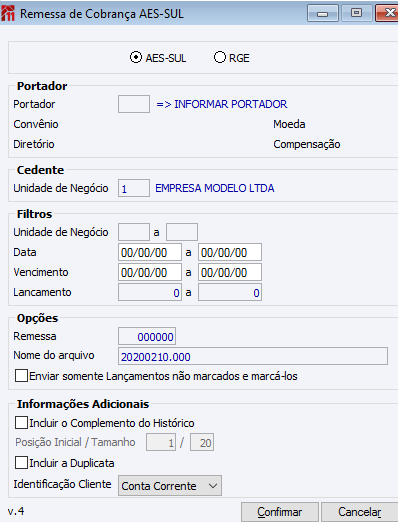 Remessa de Cobrança AES -SUL