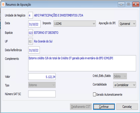 Resumo de Apuração