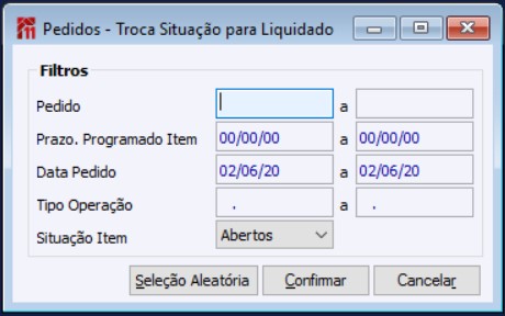 Trocar situação pedidos para liquidados
