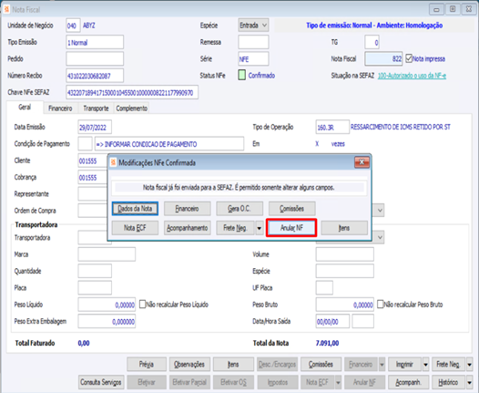 Cancelamento Nota Fiscal