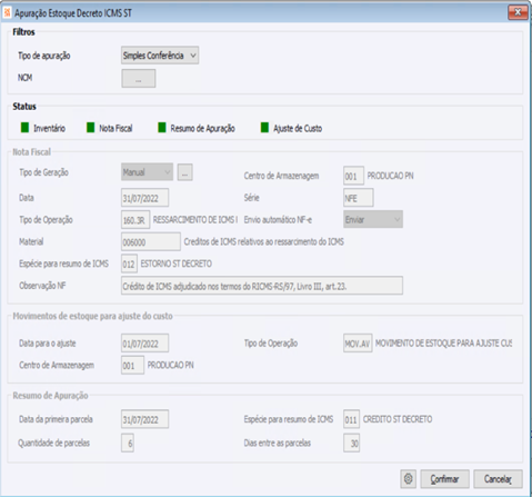 Apuração Estoque Decreto ICMS ST