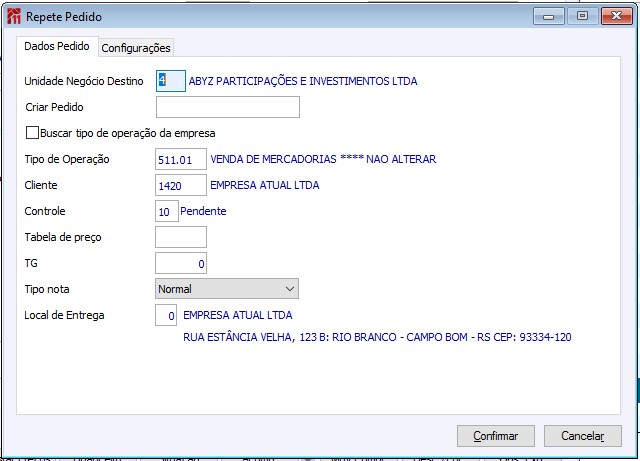 Pedido Botão Repetir