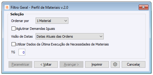 Filtro Geral - Perfil de Materiais v.0