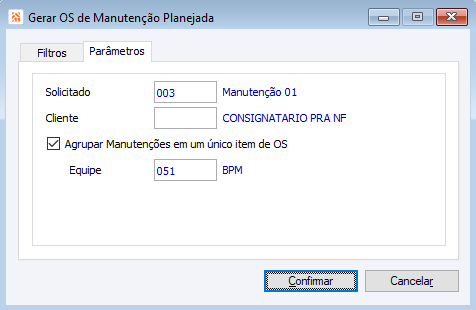 Gerar OS Manutenção Planejada