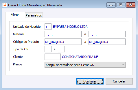 Gerar OS Manutenção Planejada