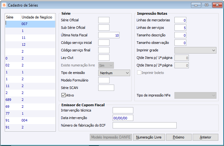 Faturamento Parâmetros 13