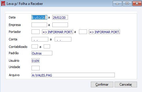 Leva p/Folha a Receber