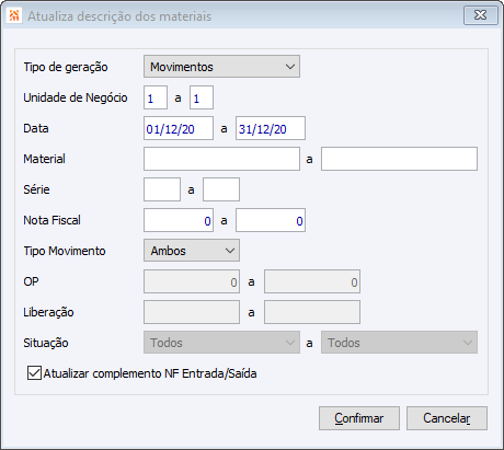 Atualiza descrição dos materiais