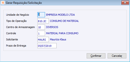 Gerar requisição/Solictação