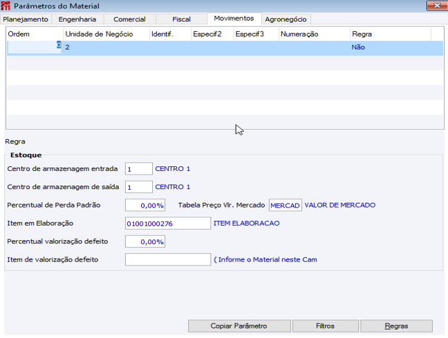 Parâmetros Material