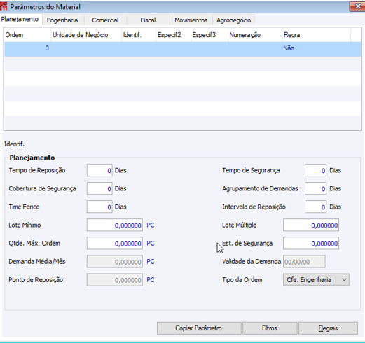 Parâmetros Material