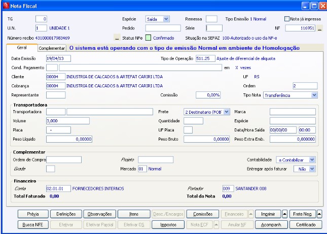 Notas Fiscais débito e crédito de ICMS de diferencial de alíquota RS