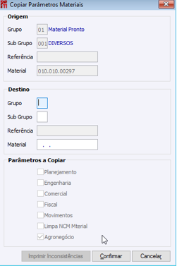 Copiar Parâmetros Materiais