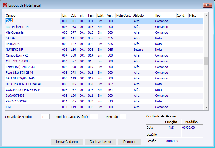 Faturamento Parâmetros 1