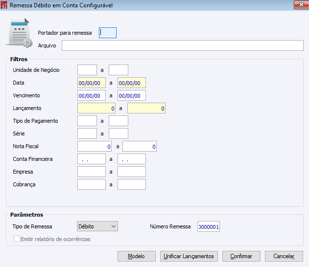 Remessa Débito em Conta Configurável