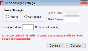 Altera a Situação Entrega