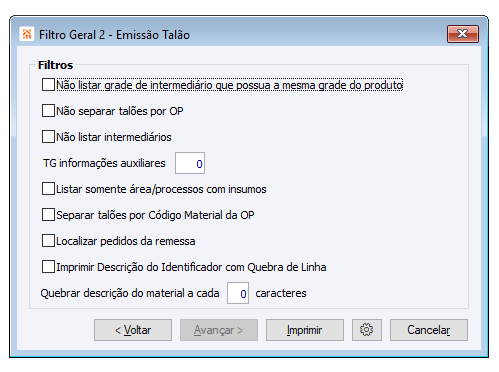 Filtro Geral 2 - Emissão de Talão
