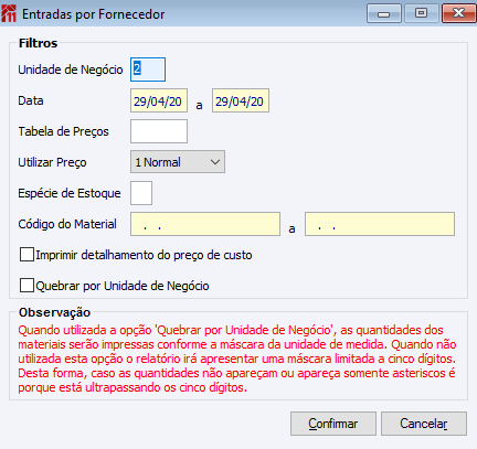 Entradas por Fornecedor