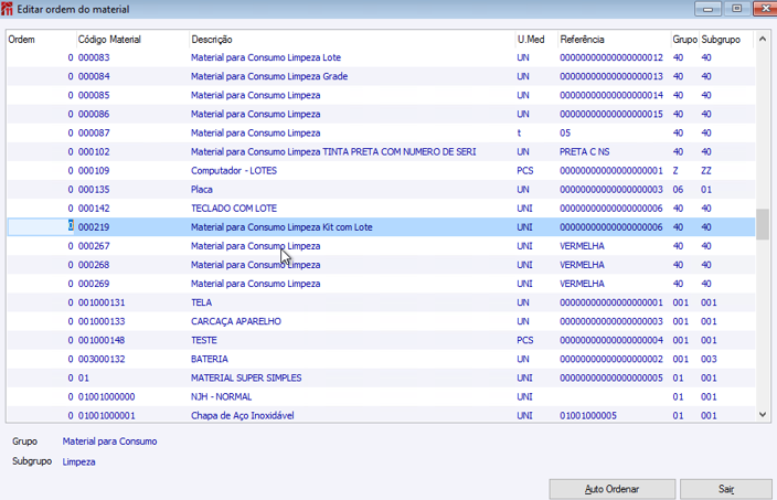 Editar Ordem do Material