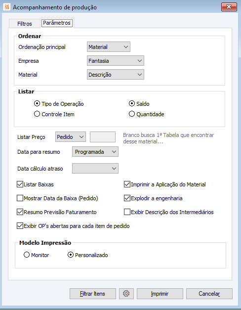 Acompanhamento de produção