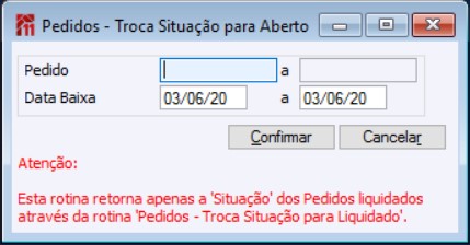Troca Situação para Aberto
