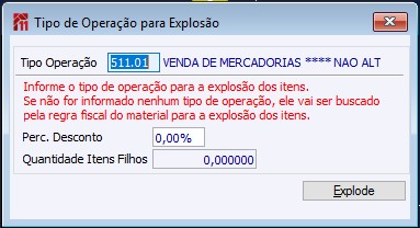 Explode item comercial em lote TO