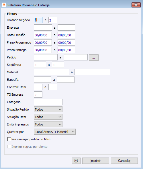 Relatório Romaneio Entrega