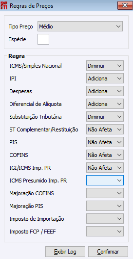 Regras de Preços
