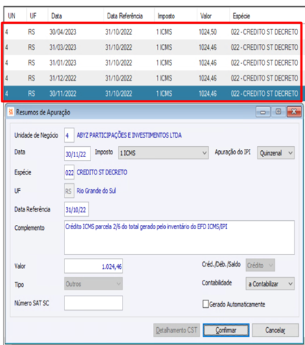 Resumo de Apuração