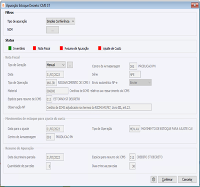 Apuração Estoque Decreto ICMS ST