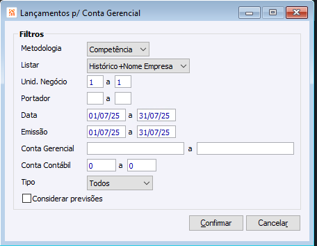 Lançamentos por Conta Gerencial