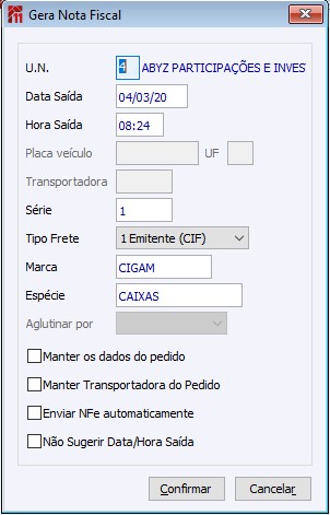 Gerar NF de expedição - Gerar NF